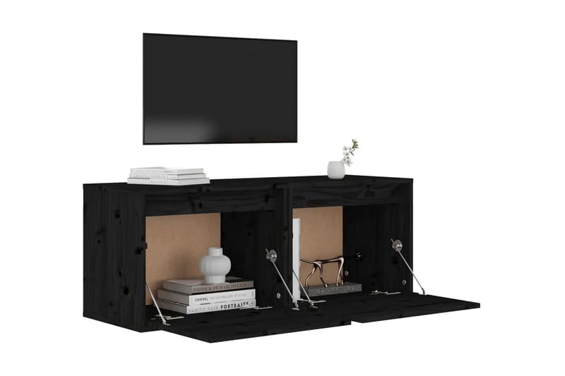 Väggskåp 2 st 45x30x35 cm massiv furu svart - Svart - Möbler - Tv möbel & mediamöbel - TV bänk & mediabänk