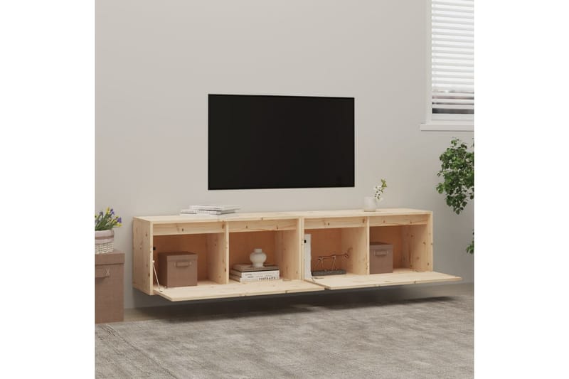 Väggskåp 2 st 80x30x35 cm massiv furu - Brun - Möbler - Tv möbel & mediamöbel - TV bänk & mediabänk