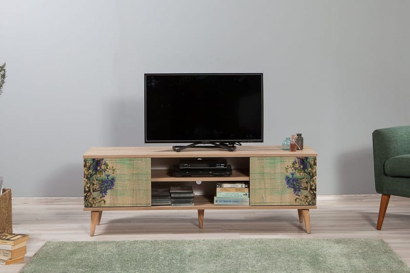 Vellavie Tv-bänk 140 cm Körsbärsblom - Brun/Grön - Möbler - Tv möbel & mediamöbel - TV bänk & mediabänk