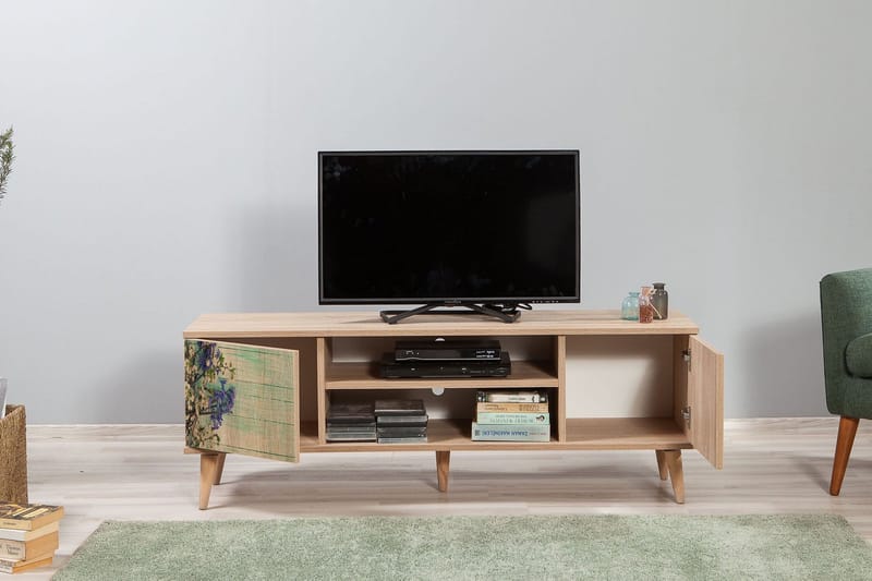 Vellavie Tv-bänk 140 cm Körsbärsblom - Brun/Grön - Möbler - Tv möbel & mediamöbel - TV bänk & mediabänk