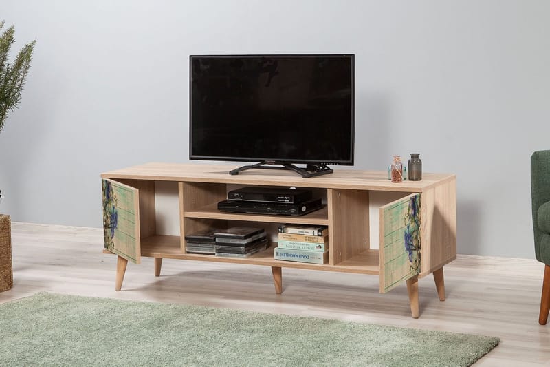 Vellavie Tv-bänk 140 cm Körsbärsblom - Brun/Grön - Möbler - Tv möbel & mediamöbel - TV bänk & mediabänk