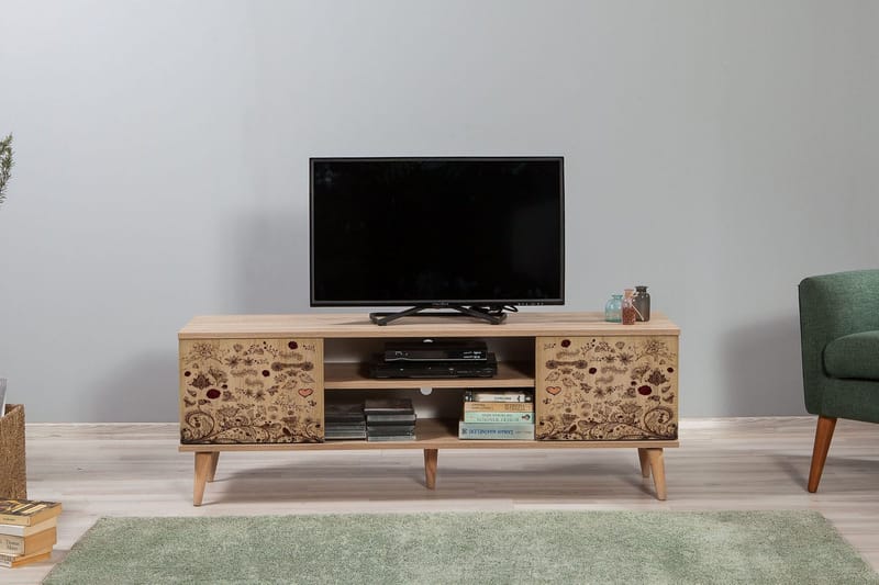 Vellavie TV-bänk 140 cm med Förvaring i Mörkt Trä - Mönstrad - Möbler - Tv möbel & mediamöbel - TV bänk & mediabänk