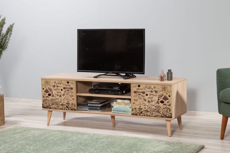 Vellavie TV-bänk 140 cm med Förvaring i Mörkt Trä - Mönstrad - Möbler - Tv möbel & mediamöbel - TV bänk & mediabänk