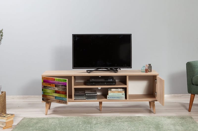 Vellavie Tv-bänk 140 cm Regnbågspanel - Brun/Röd/Grön - Möbler - Tv möbel & mediamöbel - TV bänk & mediabänk