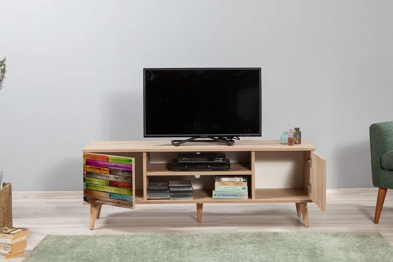 Vellavie Tv-bänk 140 cm Regnbågspanel - Brun/Röd/Grön - Möbler - Tv möbel & mediamöbel - TV bänk & mediabänk