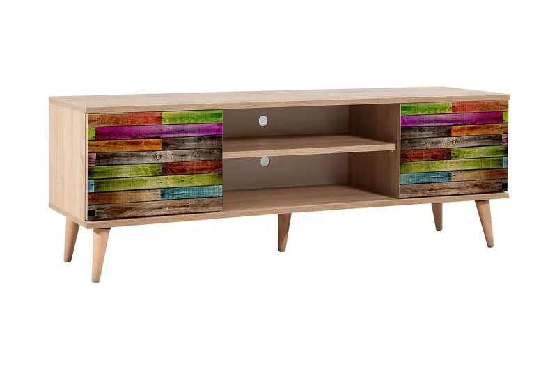 Vellavie Tv-bänk 140 cm Regnbågspanel - Brun/Röd/Grön - Möbler - Tv möbel & mediamöbel - TV bänk & mediabänk