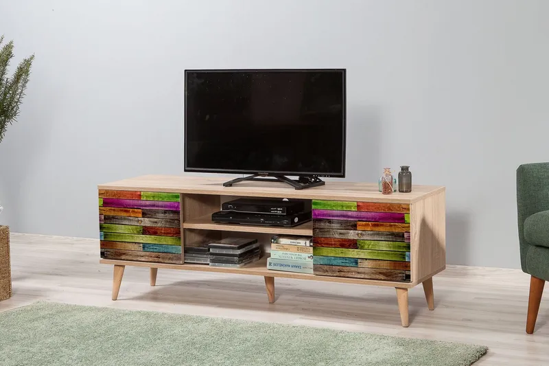 Vellavie Tv-bänk 140 cm Regnbågspanel - Brun/Röd/Grön - Möbler - Tv möbel & mediamöbel - TV bänk & mediabänk
