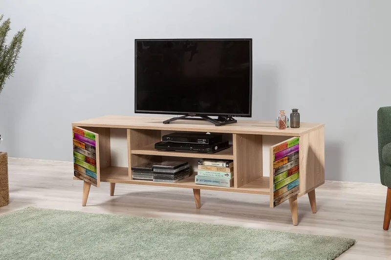 Vellavie Tv-bänk 140 cm Regnbågspanel - Brun/Röd/Grön - Möbler - Tv möbel & mediamöbel - TV bänk & mediabänk