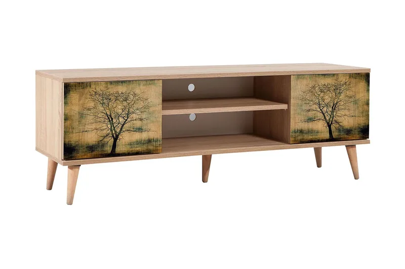 Vellavie Tv-bänk 140 cm Trädsilhuett, Grön/Brun