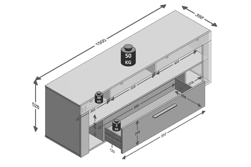 Vibio TV-bänk 150 cm - Vit/Betong - Möbler - Tv möbel & mediamöbel - TV bänk & mediabänk