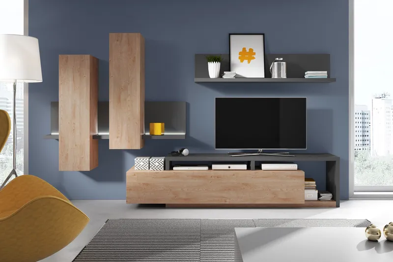 Wesley TV-bänk 219 cm - Mörkgrå/Trä - Möbler - Tv möbel & mediamöbel - TV bänk & mediabänk