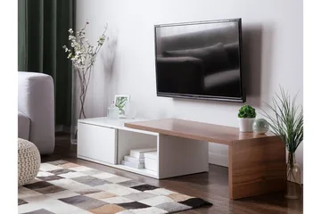 Yonkers Golvstående Utdragbar Tv Bänk 110 cm med Förvaring i Målat Trä - Vit - Möbler - Tv möbel & mediamöbel - TV bänk & mediabänk
