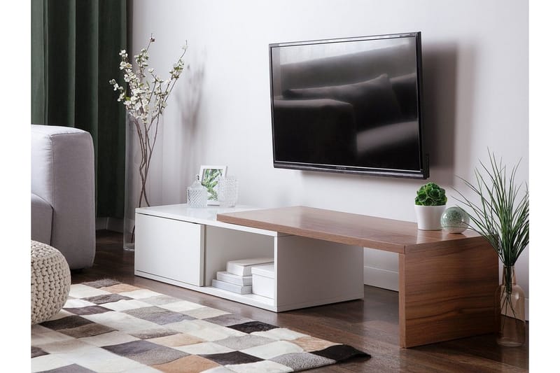 Yonkers Golvstående Utdragbar Tv Bänk 110 cm med Förvaring i Målat Trä - Vit - Möbler - Tv möbel & mediamöbel - TV bänk & mediabänk