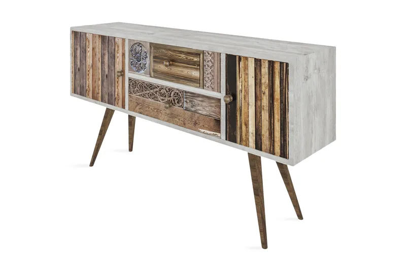 Zange TV-Bänk 122 cm, Vit/Valnöt