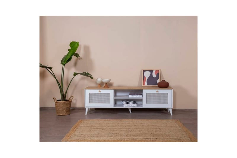 TV-bänk Mjudi Uvra Vit / Ek - Vit / Ek - Möbler - Tv möbel & mediamöbel - TV bänk & mediabänk