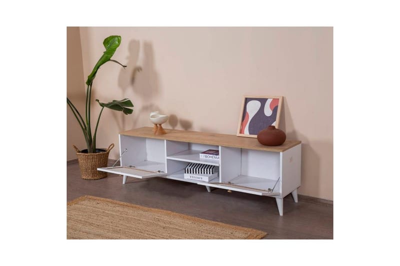 TV-bänk Mjudi Uvra Vit / Ek - Vit / Ek - Möbler - Tv möbel & mediamöbel - TV bänk & mediabänk