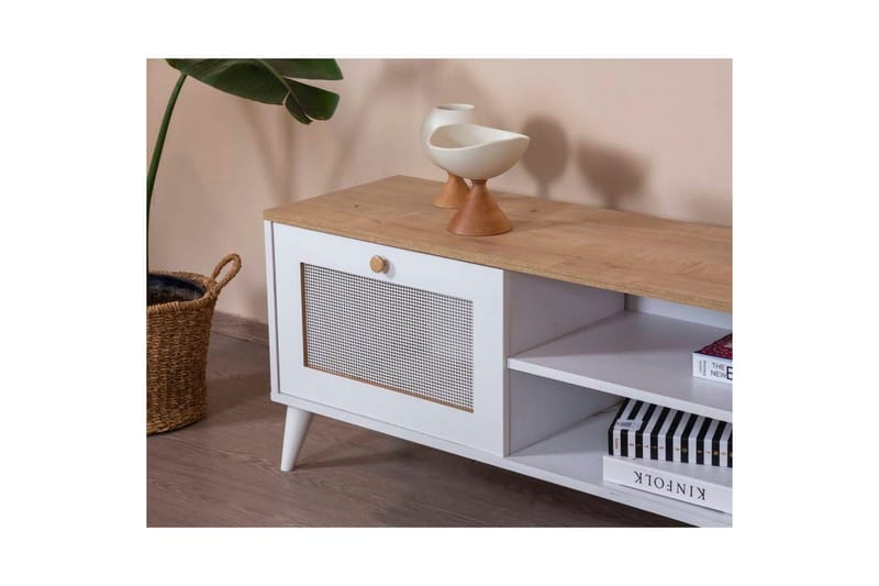 TV-bänk Mjudi Uvra Vit / Ek - Vit / Ek - Möbler - Tv möbel & mediamöbel - TV bänk & mediabänk