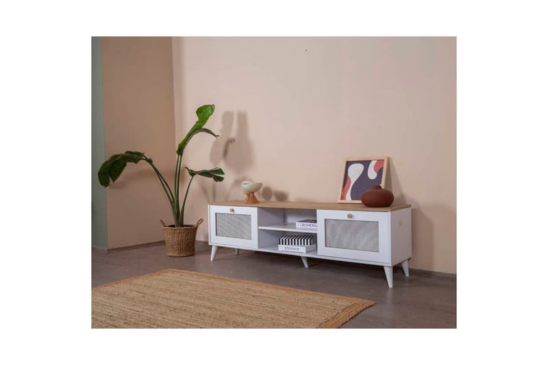 TV-bänk Mjudi Uvra Vit / Ek - Vit / Ek - Möbler - Tv möbel & mediamöbel - TV bänk & mediabänk