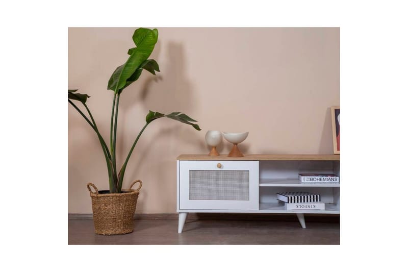 TV-bänk Mjudi Uvra Vit / Ek - Vit / Ek - Möbler - Tv möbel & mediamöbel - TV bänk & mediabänk