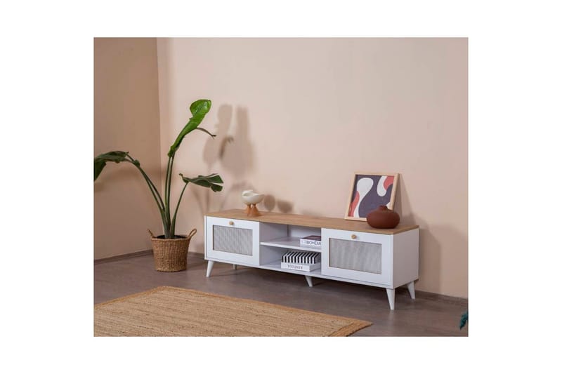 TV-bänk Mjudi Uvra Vit / Ek - Vit / Ek - Möbler - Tv möbel & mediam öbel - TV bänk & mediabänk