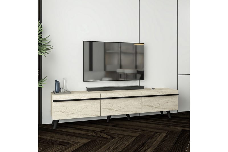 TV-bänk Ravinarville Travertin / Svart - Beige - Möbler - Tv möbel & mediamöbel - TV bänk & mediabänk