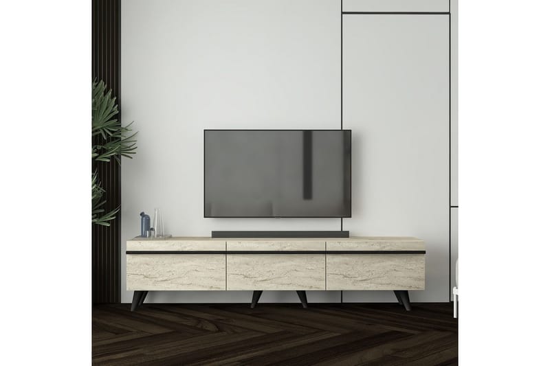 TV-bänk Ravinarville Travertin / Svart - Beige - Möbler - Tv möbel & mediamöbel - TV bänk & mediabänk