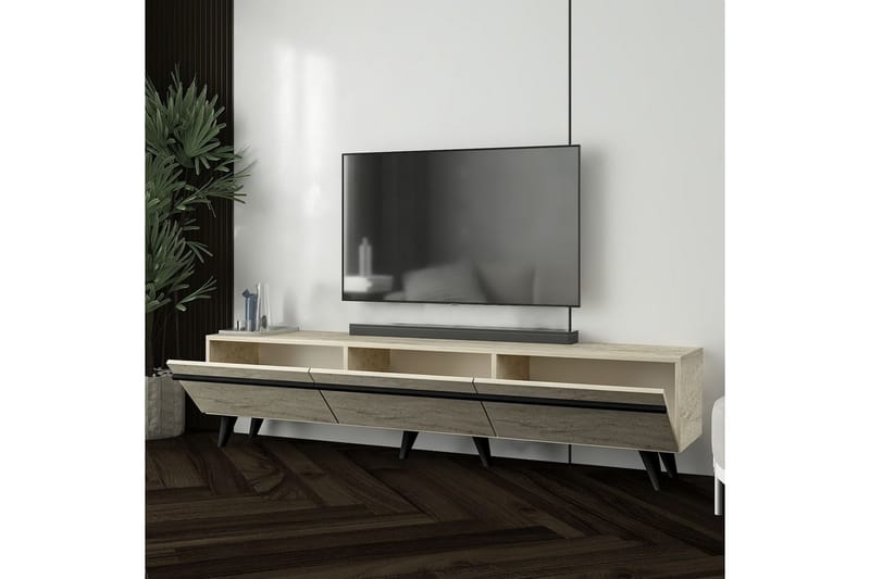 TV-bänk Ravinarville Travertin / Svart - Beige - Möbler - Tv möbel & mediamöbel - TV bänk & mediabänk