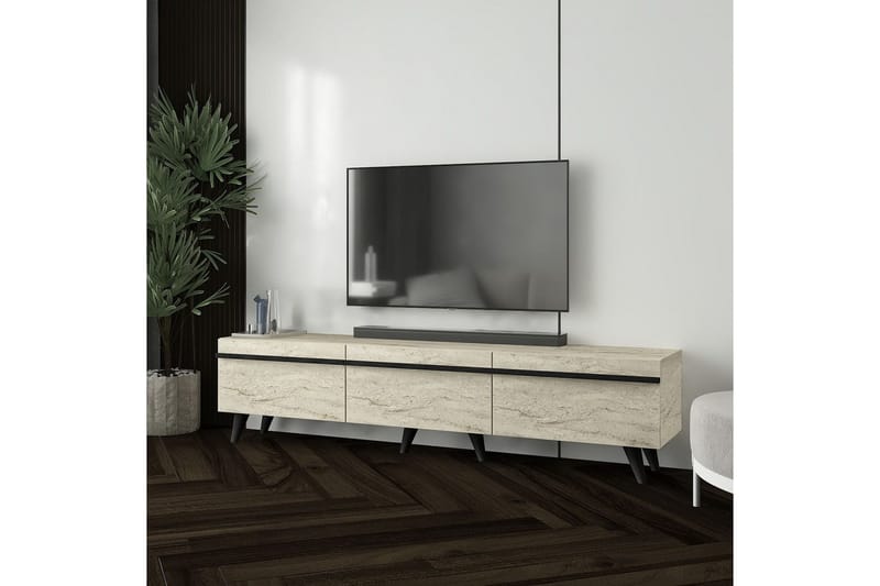 TV-bänk Ravinarville Travertin / Svart - Beige - Möbler - Tv möbel & mediamöbel - TV bänk & mediabänk