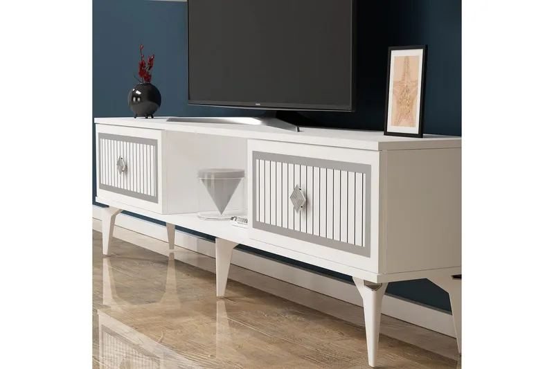 TV-bänk Sivaji Vit / Argentu - Vit / Argentu - Möbler - Tv möbel & mediamöbel - TV bänk & mediabänk