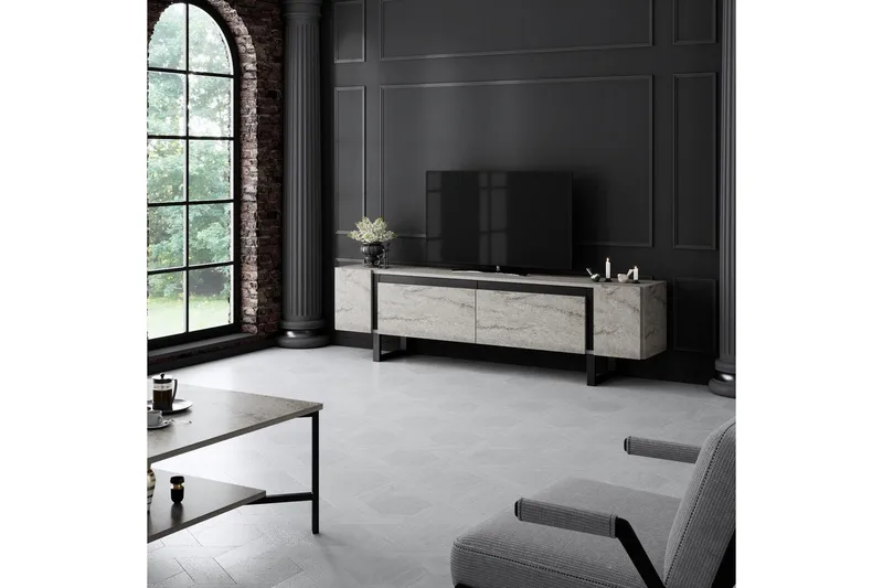 TV-bänk Sozi Travertin / Svart - Travertin / Svart - Möbler - Tv möbel & mediamöbel - TV bänk & mediabänk