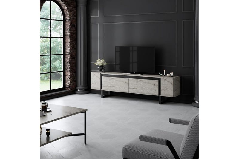 TV-bänk Sozi Travertin / Svart - Travertin / Svart - Möbler - Tv möbel & mediamöbel - TV bänk & mediabänk