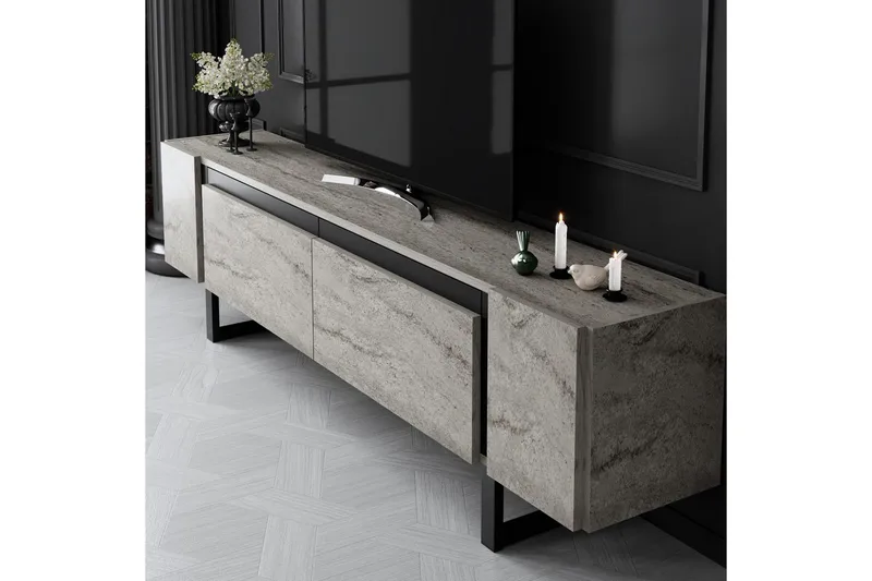 TV-bänk Sozi Travertin / Svart - Travertin / Svart - Möbler - Tv möbel & mediamöbel - TV bänk & mediabänk