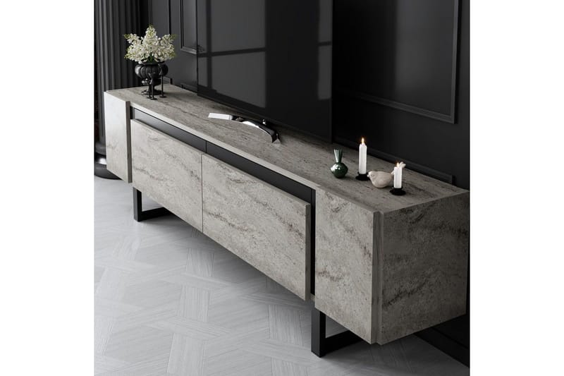 TV-bänk Sozi Travertin / Svart - Travertin / Svart - Möbler - Tv möbel & mediamöbel - TV bänk & mediabänk