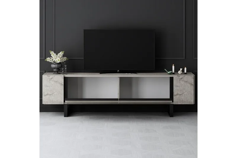 TV-bänk Sozi Travertin / Svart - Travertin / Svart - Möbler - Tv möbel & mediamöbel - TV bänk & mediabänk