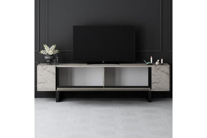 TV-bänk Sozi Travertin / Svart - Travertin / Svart - Möbler - Tv möbel & mediamöbel - TV bänk & mediabänk