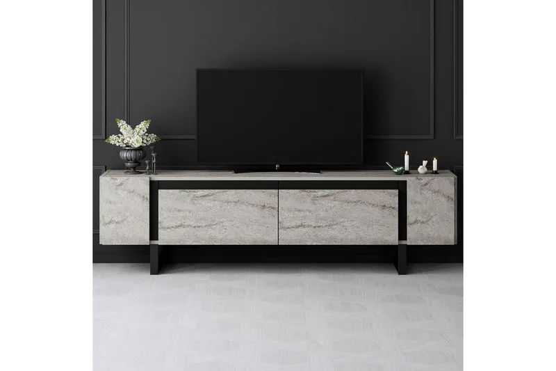 TV-bänk Sozi Travertin / Svart - Travertin / Svart - Möbler - Tv möbel & mediamöbel - TV bänk & mediabänk