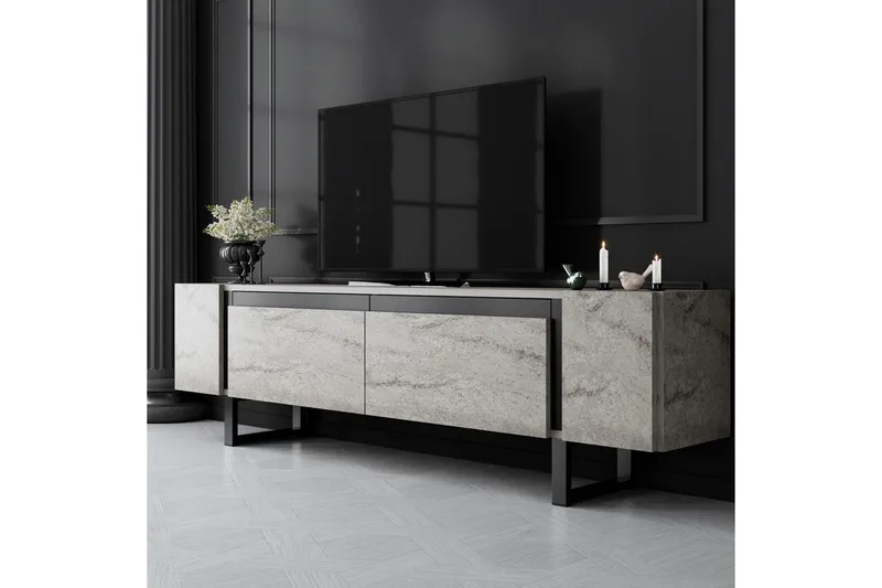 TV-bänk Sozi Travertin / Svart - Travertin / Svart - Möbler - Tv möbel & mediamöbel - TV bänk & mediabänk