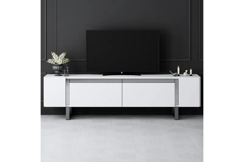 TV-bänk Sozi Vit / Argentu - Vit / Argentu - Möbler - Tv möbel & mediamöbel - TV bänk & mediabänk