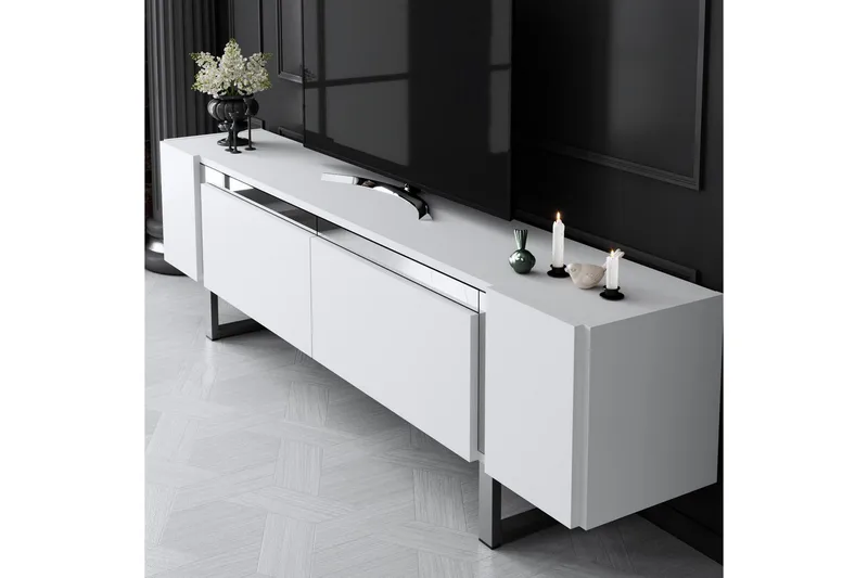 TV-bänk Sozi Vit / Argentu - Vit / Argentu - Möbler - Tv möbel & mediamöbel - TV bänk & mediabänk