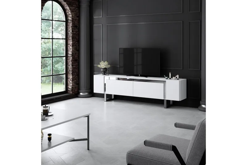 TV-bänk Sozi Vit / Argentu - Vit / Argentu - Möbler - Tv möbel & mediamöbel - TV bänk & mediabänk