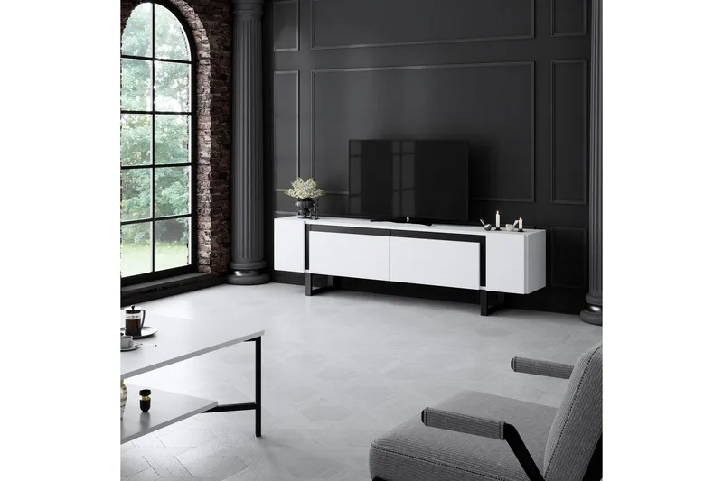 TV-bänk Sozi Vit / Svart - Vit / Svart - Möbler - Tv möbel & mediamöbel - TV bänk & mediabänk