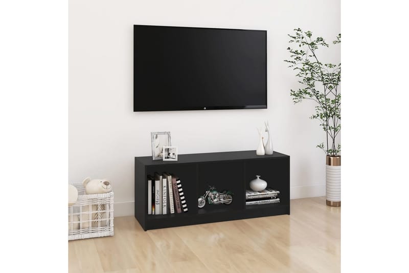 TV-bänk svart 104x33x41 cm massiv furu - Svart - Möbler - Tv möbel & mediamöbel - TV bänk & mediabänk