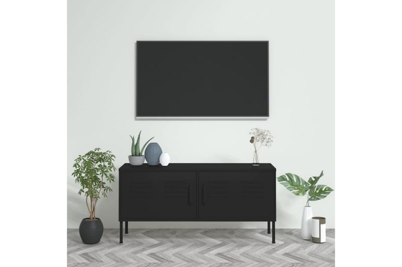 Tv-bänk svart 105x35x50 cm stål - Svart - Möbler - Tv möbel & mediamöbel - TV bänk & mediabänk
