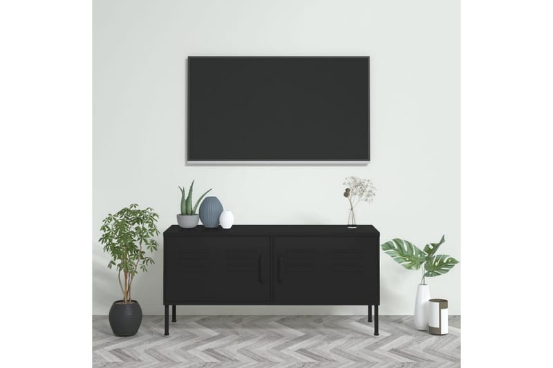 Tv-bänk svart 105x35x50 cm stål - Svart - TV bänk & mediabänk