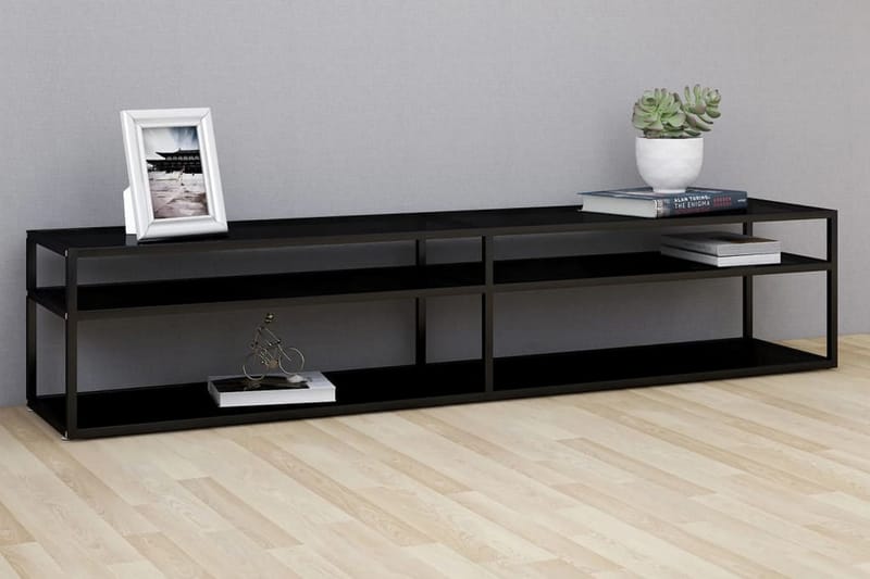 TV-bänk svart 200x40x40,5 cm härdat glas - Svart - Möbler - Tv möbel & mediamöbel - TV bänk & mediabänk