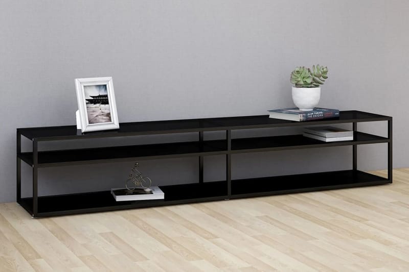 TV-bänk svart 220x40x40,5 cm härdat glas - Svart - Möbler - Tv möbel & mediamöbel - TV bänk & mediabänk