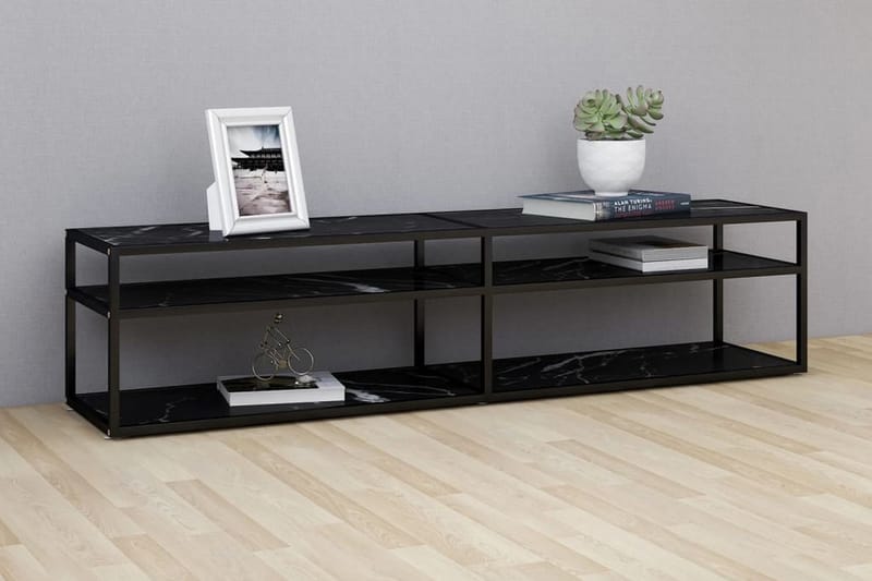 TV-bänk svart marmor 180x40x40,5 cm härdat glas - Svart - Möbler - Tv möbel & mediamöbel - TV bänk & mediabänk