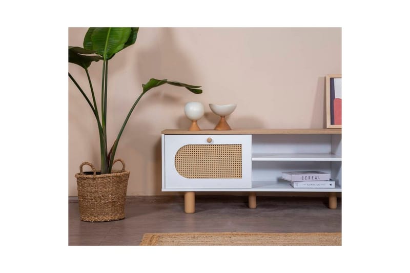 TV-bänk Terra Vit / Ek - Mediumfärgat trä/Vit - Möbler - Tv möbel & mediamöbel - TV bänk & mediabänk