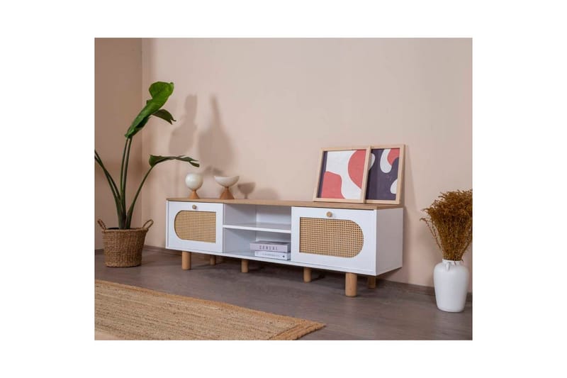 TV-bänk Terra Vit / Ek - Mediumfärgat trä/Vit - Möbler - Tv möbel & mediamöbel - TV bänk & mediabänk