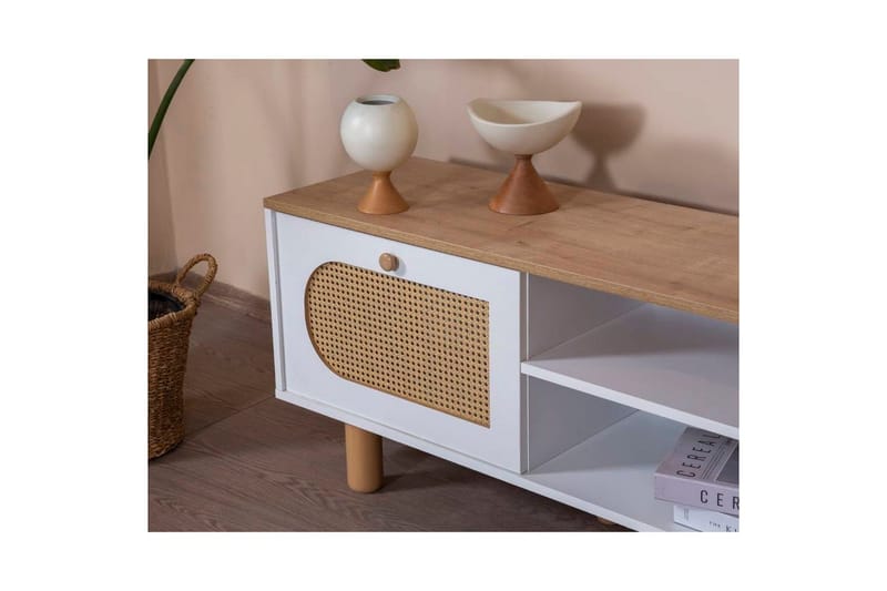 TV-bänk Terra Vit / Ek - Mediumfärgat trä/Vit - Möbler - Tv möbel & mediamöbel - TV bänk & mediabänk